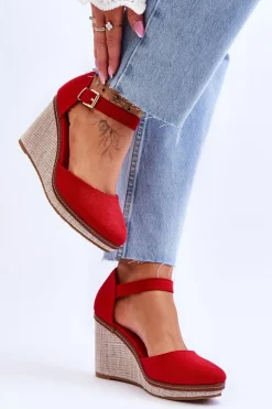 Damskie Klasyczne Sandały Na Koturnie Czerwone Malani