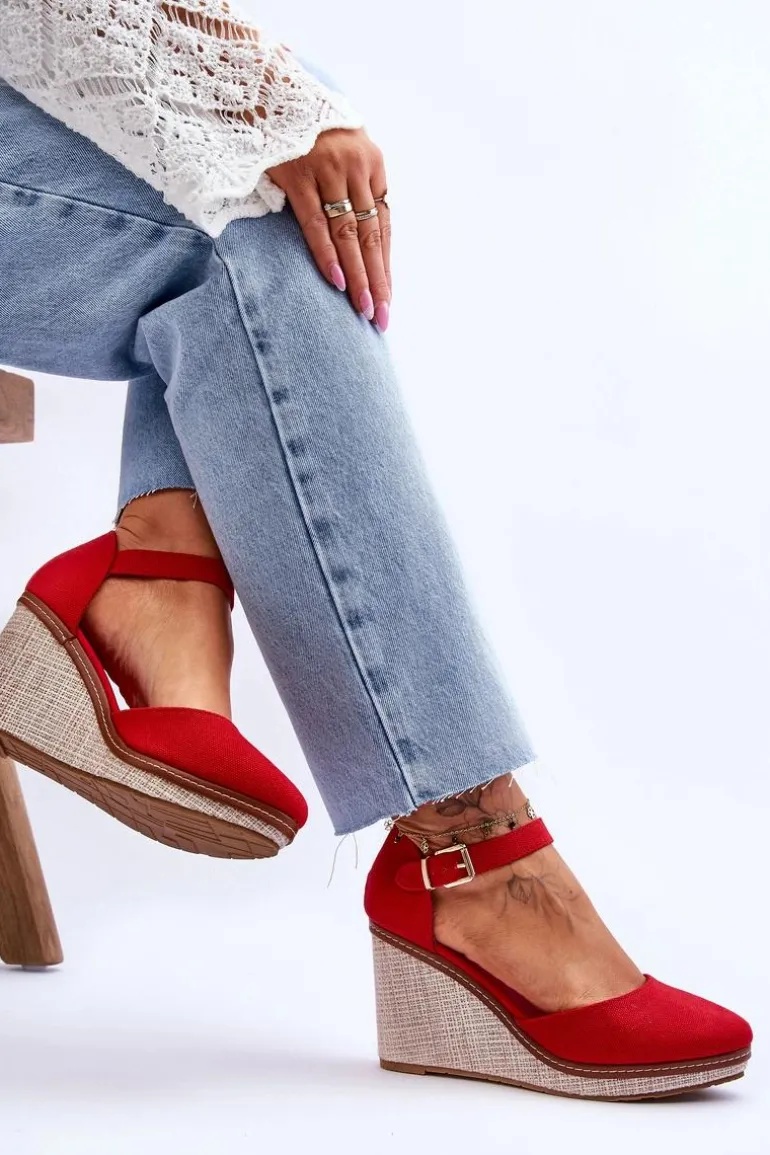 Damskie Klasyczne Sandały Na Koturnie Czerwone Malani