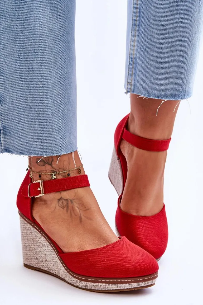 Damskie Klasyczne Sandały Na Koturnie Czerwone Malani