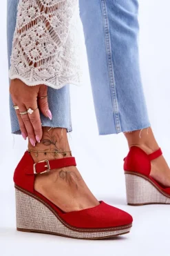Damskie Klasyczne Sandały Na Koturnie Czerwone Malani