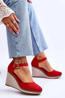 Damskie Klasyczne Sandały Na Koturnie Czerwone Malani
