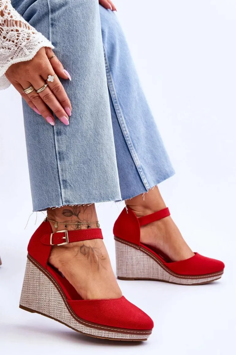 Damskie Klasyczne Sandały Na Koturnie Czerwone Malani