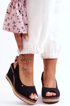 Damskie Klasyczne Sandały Na Koturnie Czarne Katie