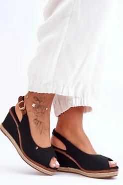 Damskie Klasyczne Sandały Na Koturnie Czarne Katie