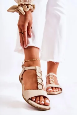 Damskie Klasyczne Sandały Z Ozdobnym Paskiem Beżowe Terina
