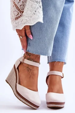 Damskie Klasyczne Sandały Na Koturnie Beżowe Malani