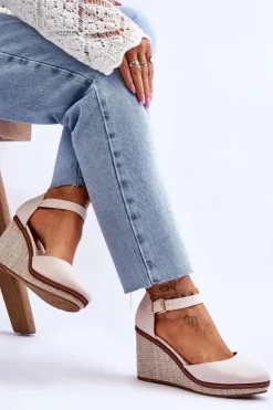 Damskie Klasyczne Sandały Na Koturnie Beżowe Malani