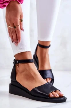 Damskie Klasyczne Sandały Na Sprzączkę Czarne Deserve