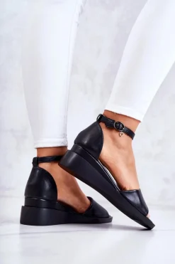 Damskie Klasyczne Sandały Na Sprzączkę Czarne Deserve