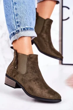 Damskie Klasyczne Sztyblety Botki Zamszowe Ciemno Zielone Walker