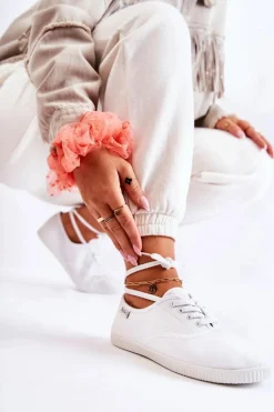 Damskie Klasyczne Tenisówki Wiązane Białe Dellis