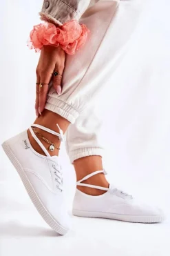 Damskie Klasyczne Tenisówki Wiązane Białe Dellis