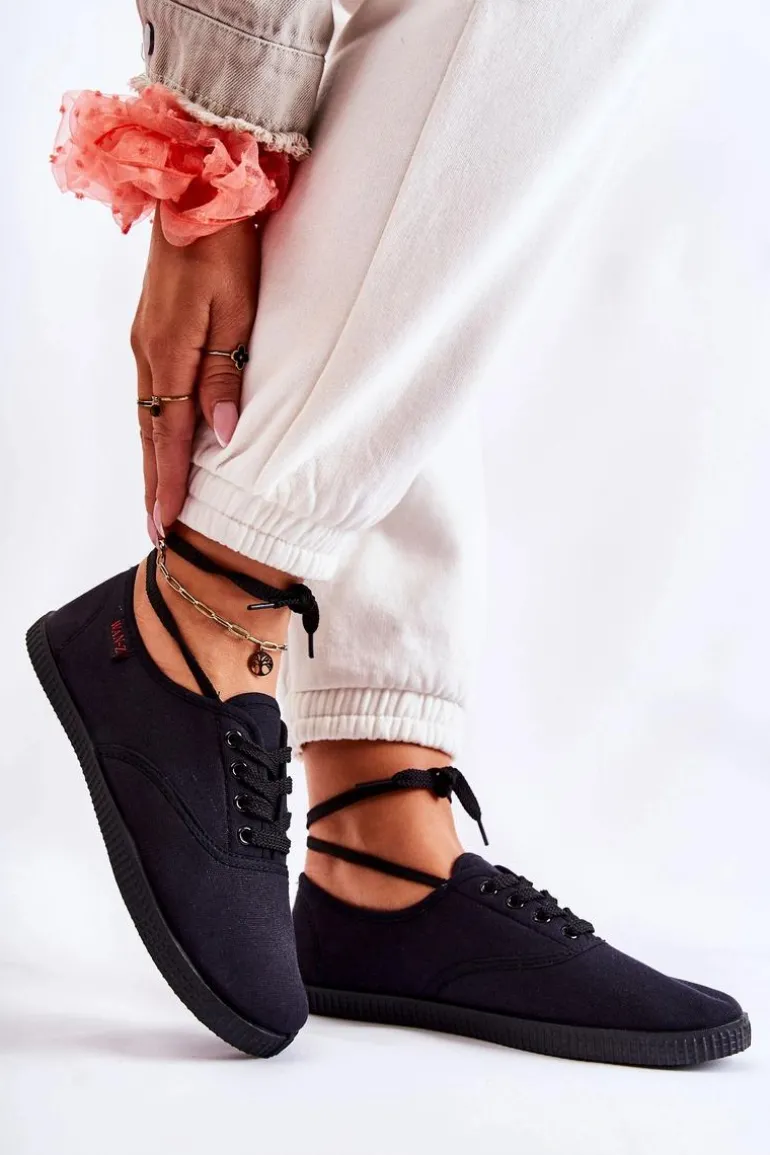 Damskie Klasyczne Tenisówki Wiązane Czarne Dellis