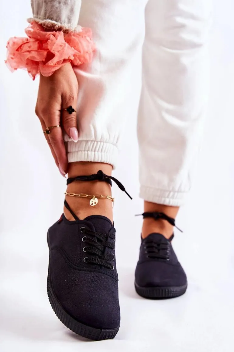 Damskie Klasyczne Tenisówki Wiązane Czarne Dellis