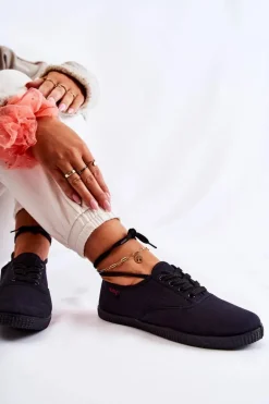 Damskie Klasyczne Tenisówki Wiązane Czarne Dellis