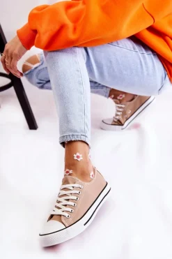 Damskie Klasyczne Trampki Wiązane Ciemnobeżowe Be Mine