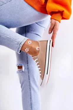 Damskie Klasyczne Trampki Wiązane Ciemnobeżowe Be Mine