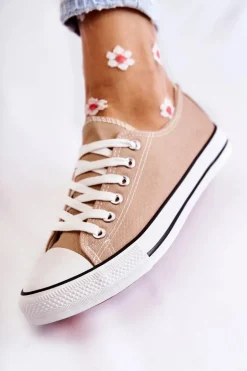 Damskie Klasyczne Trampki Wiązane Ciemnobeżowe Be Mine