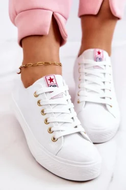 Damskie Klasyczne Trampki Biało-Złote Ecoma