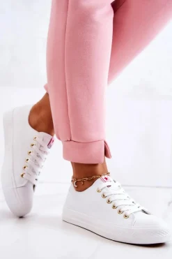 Damskie Klasyczne Trampki Biało-Złote Ecoma