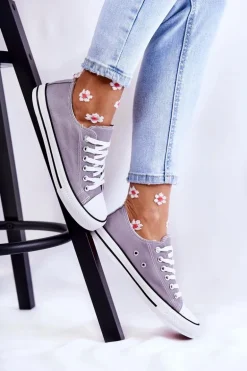 Damskie Klasyczne Trampki Wiązane Szare Be Mine