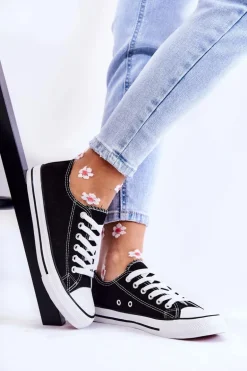 Damskie Klasyczne Trampki Wiązane Czarne Be Mine