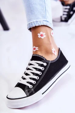 Damskie Klasyczne Trampki Wiązane Czarne Be Mine