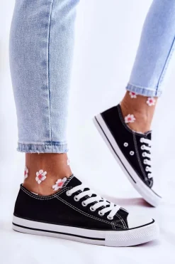 Damskie Klasyczne Trampki Wiązane Czarne Be Mine