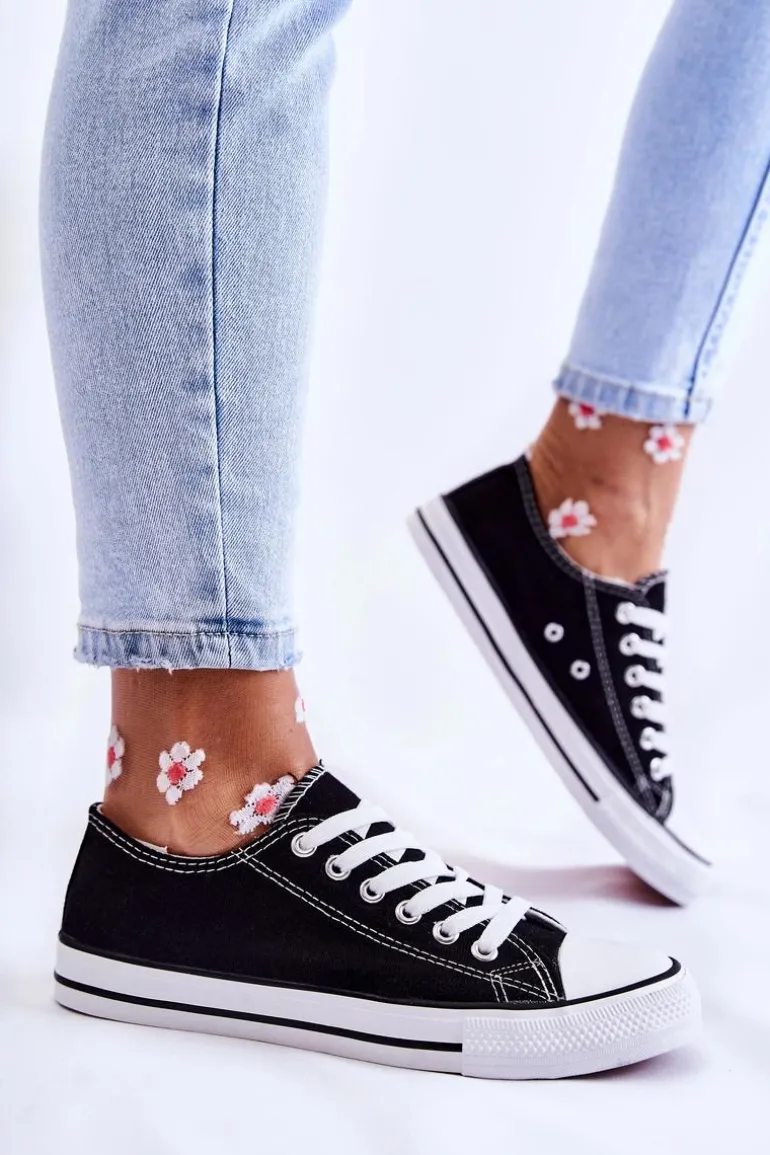 Damskie Klasyczne Trampki Wiązane Czarne Be Mine