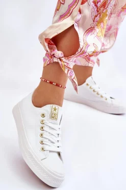 Damskie Klasyczne Trampki Biało-Złote Ecoma