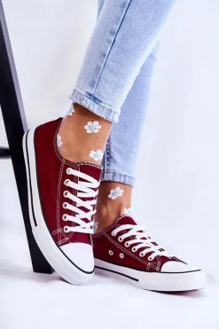 Damskie Klasyczne Trampki Wiązane Bordowe Be Mine