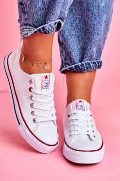 Damskie Klasyczne Trampki Białe Z Czerwoną Lamówką Ecoma