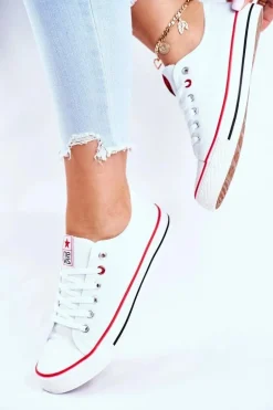 Damskie Klasyczne Trampki Białe Z Czerwoną Lamówką Ecoma