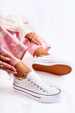 Damskie Klasyczne Trampki Na Platformie Białe Conelle