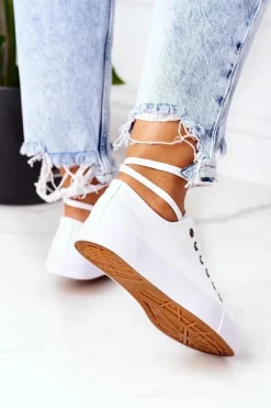 Damskie Klasyczne Trampki Białe Ze Srebrnymi Oczkami Ecoma