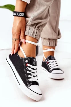 Damskie Klasyczne Trampki Czarne Z Białą Podeszwą Ecoma