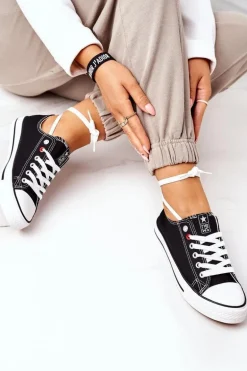 Damskie Klasyczne Trampki Czarne Z Białą Podeszwą Ecoma