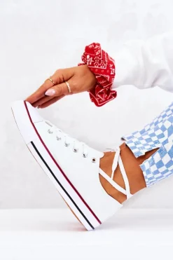 Damskie Klasyczne Trampki Białe Z Czerwonym Paskiem Omerta