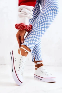 Damskie Klasyczne Trampki Białe Z Czerwonym Paskiem Omerta