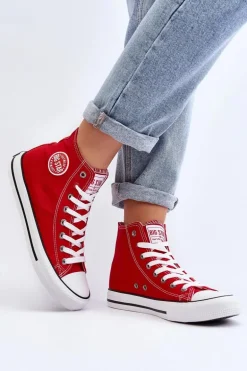 Damskie Klasyczne Wysokie Trampki Big Star T274024 Czerwone