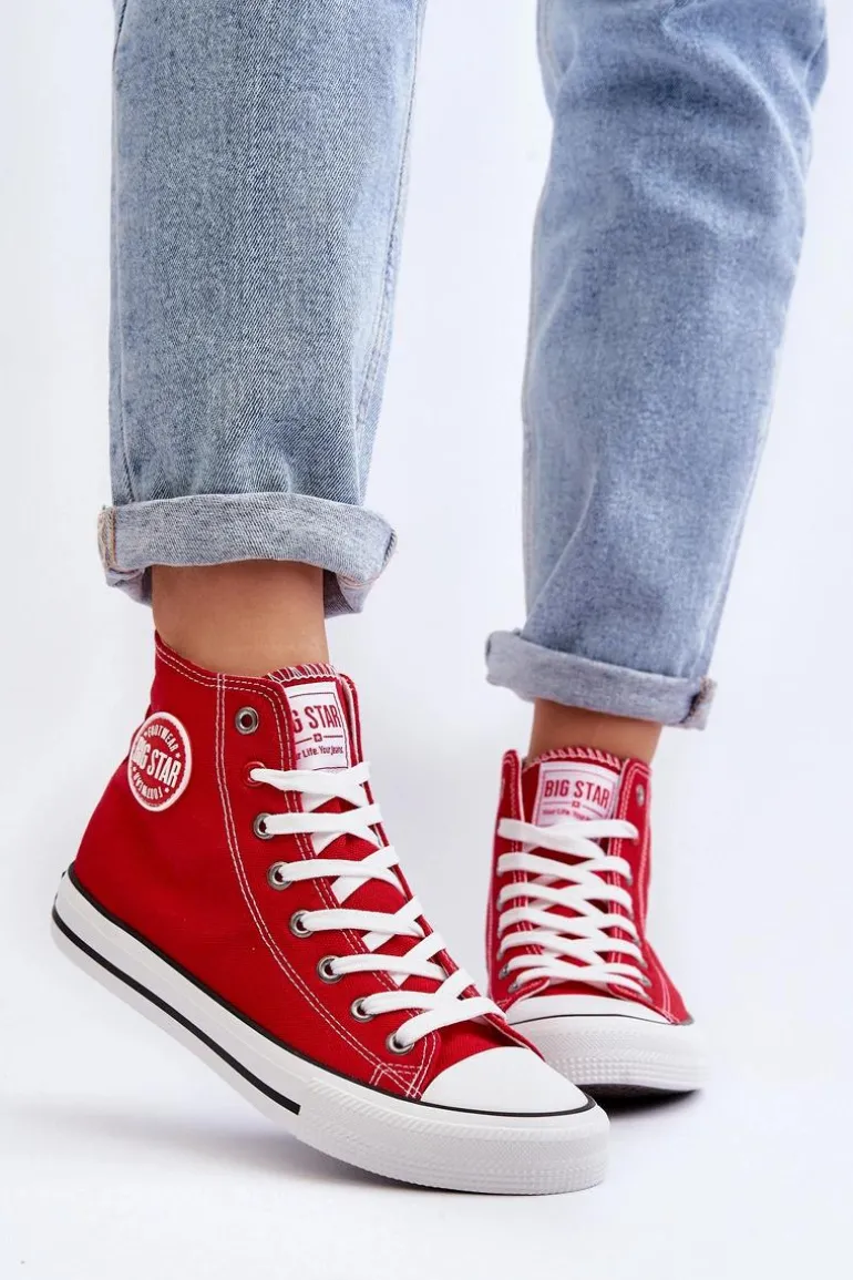 Damskie Klasyczne Wysokie Trampki Big Star T274024 Czerwone