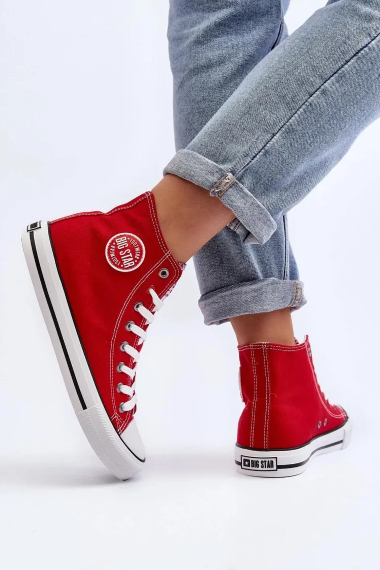 Damskie Klasyczne Wysokie Trampki Big Star T274024 Czerwone