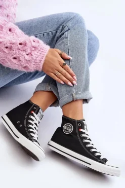 Damskie Klasyczne Wysokie Trampki Big Star T274027 Czarne