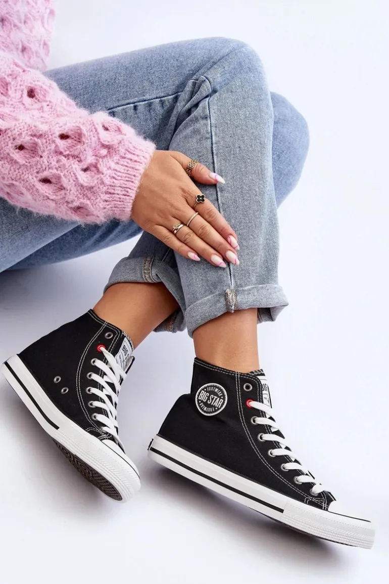 Damskie Klasyczne Wysokie Trampki Big Star T274027 Czarne