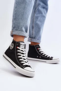 Damskie Klasyczne Wysokie Trampki Big Star T274027 Czarne