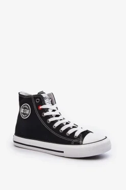 Damskie Klasyczne Wysokie Trampki Big Star T274027 Czarne