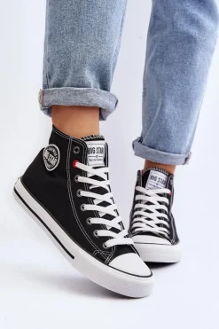 Damskie Klasyczne Wysokie Trampki Big Star T274027 Czarne