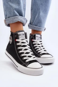 Damskie Klasyczne Wysokie Trampki Big Star T274027 Czarne