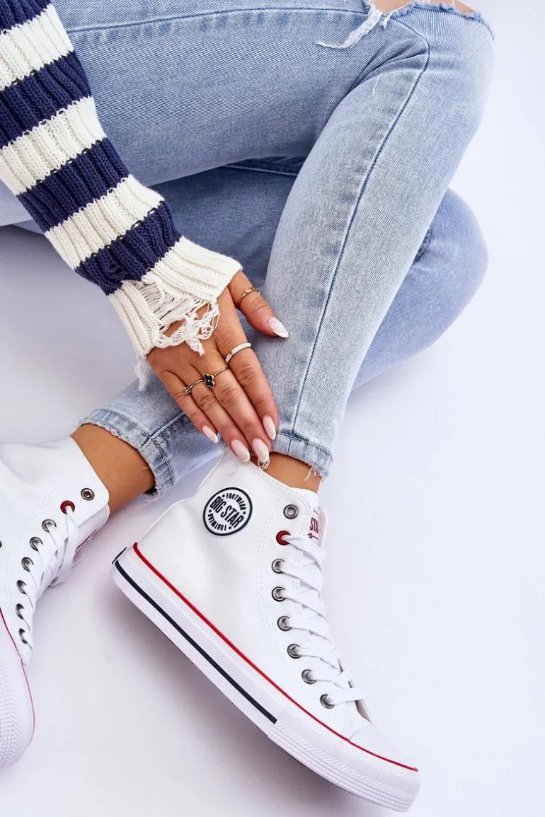 Damskie Klasyczne Wysokie Trampki Big Star T274026 Białe