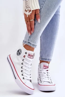 Damskie Klasyczne Wysokie Trampki Big Star T274026 Białe
